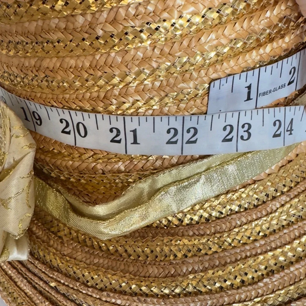 Eric Javits Gold Metallic Straw Bow Cloche Bucket Hat - Picture 7 of 8